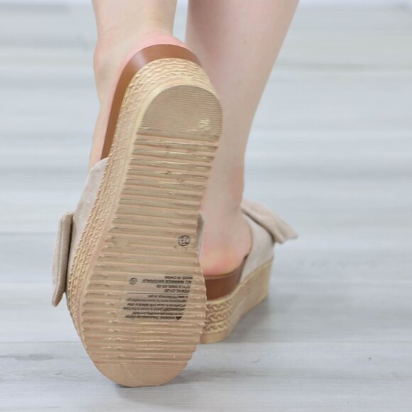 Suede Nude Bow Comfort Platform Sandal Slip On Sliders - Picture 9 of 14